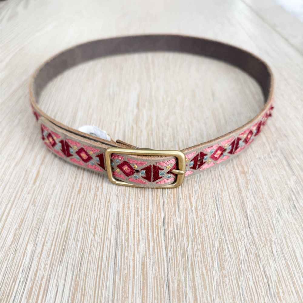 Lucky Brand Embroidered Leather Belt with Brass Buckle